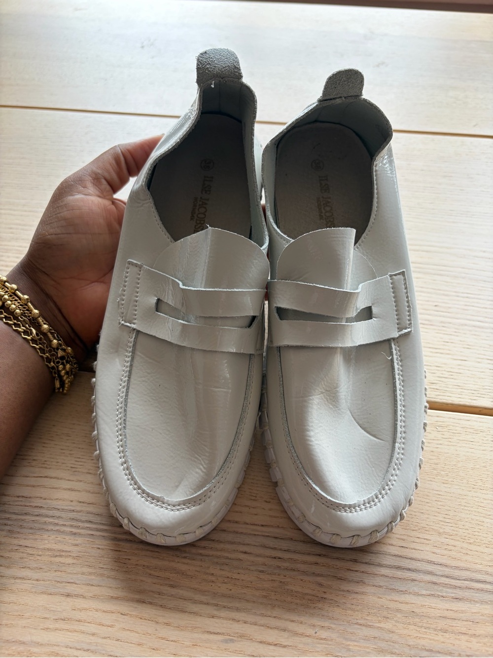 Ilse Jacobsen White Leather Slip-On Penny Loafers